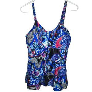 Rosegal NWT Royal Fuchsia Teal Floral Paisley Padded Tankini Layered XL
